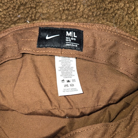 Nike Sportswear Faux Fur Bucket Hat Brown Sherpa Swoosh DV5437-259 ML - Picture 3 of 5